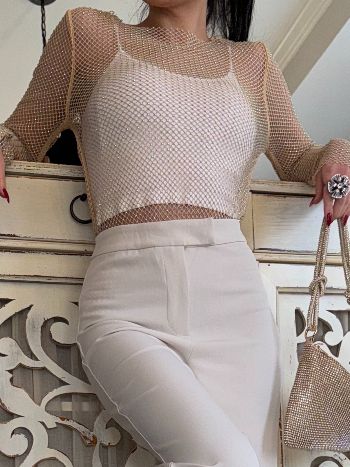 Champagne Mock Neck Top