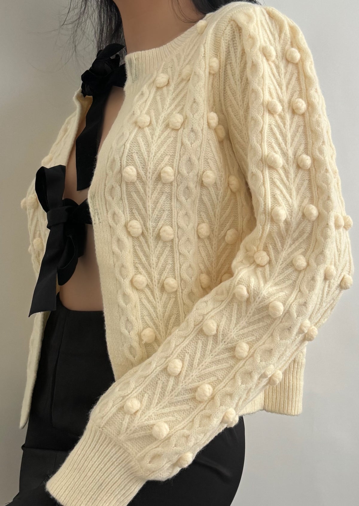 Bow Tie Closure Cable Knit Cardigan