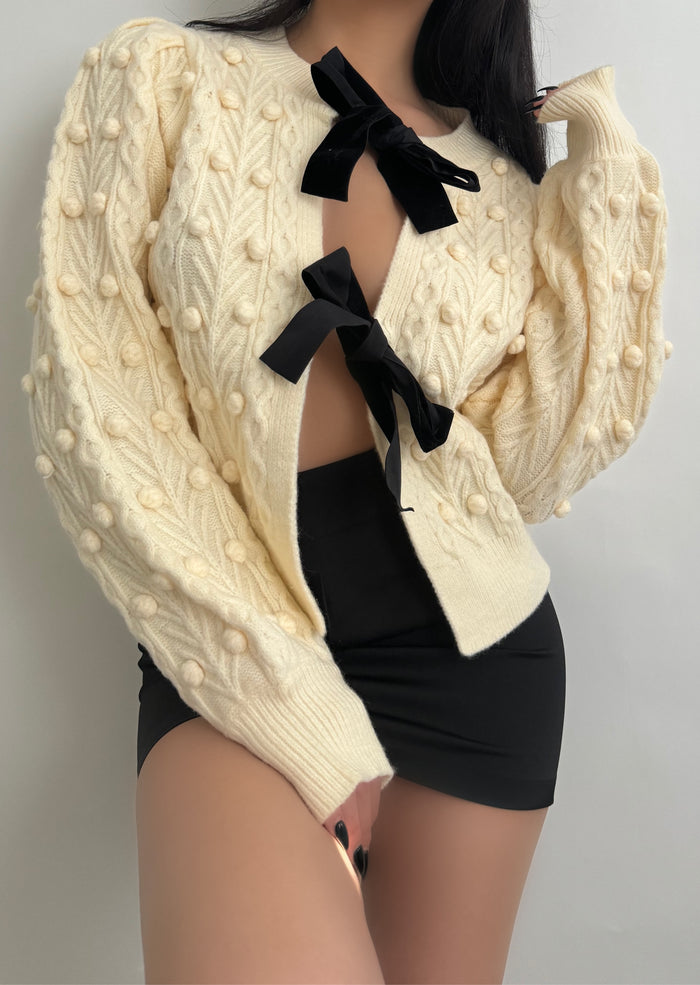 Bow Tie Closure Cable Knit Cardigan