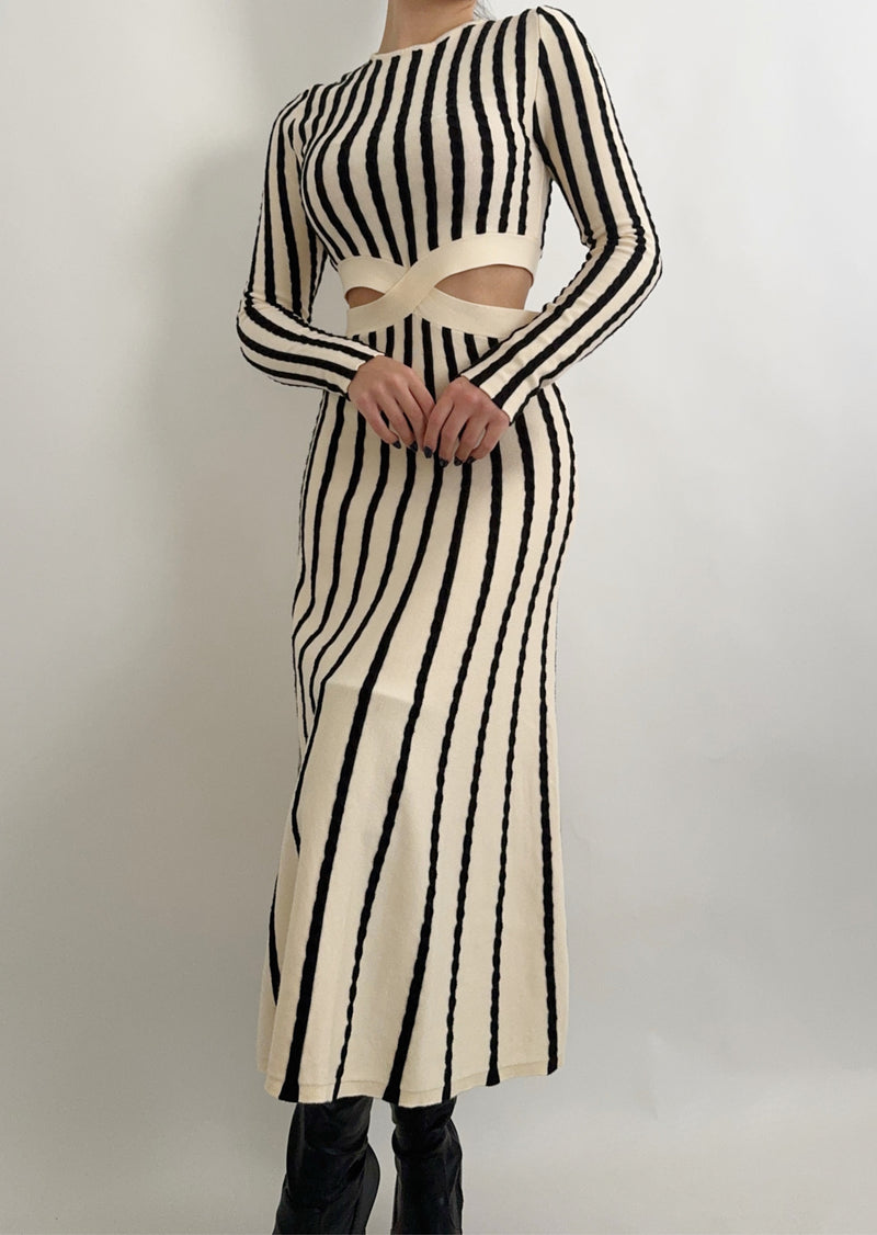 Impress You Striped Cut-Out Midi Dress